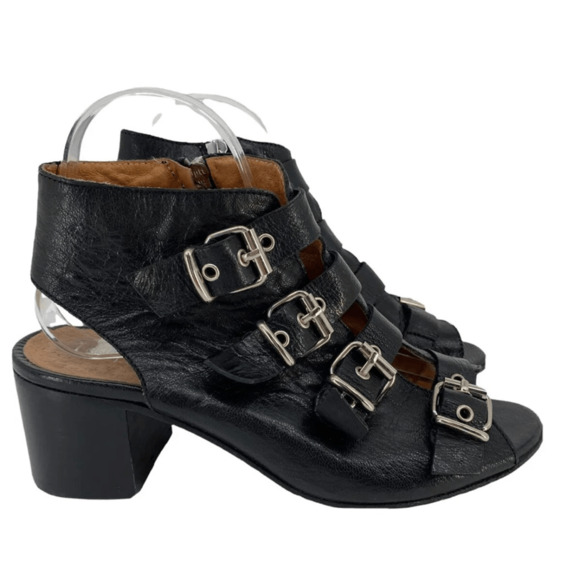 Phisique de Femme Block Heel Buckle Sandals Soft Leather Goth Steampunk - Picture 2 of 12